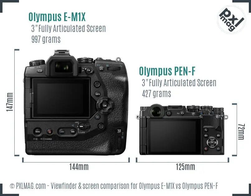 Olympus E-M1X vs Olympus PEN-F Screen and Viewfinder comparison