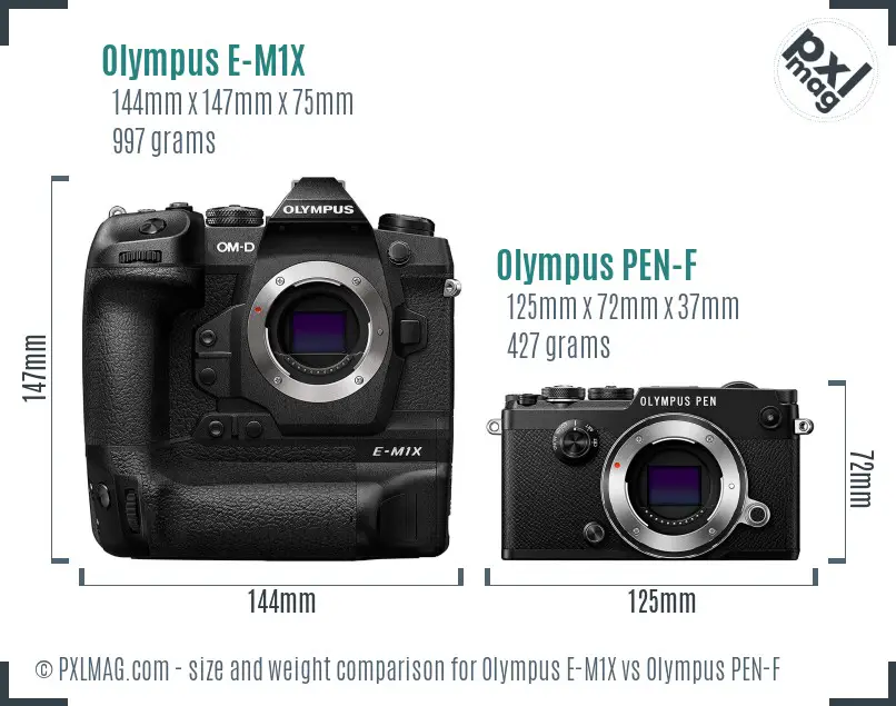 Olympus E-M1X vs Olympus PEN-F size comparison