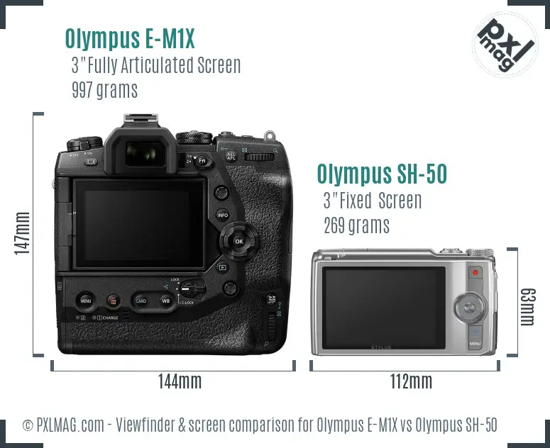 Olympus E-M1X vs Olympus SH-50 Screen and Viewfinder comparison