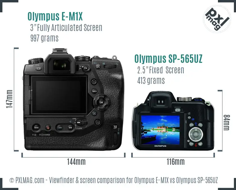 Olympus E-M1X vs Olympus SP-565UZ Screen and Viewfinder comparison