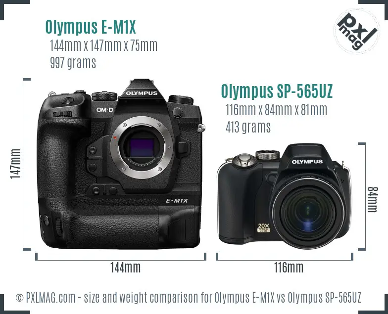 Olympus E-M1X vs Olympus SP-565UZ size comparison