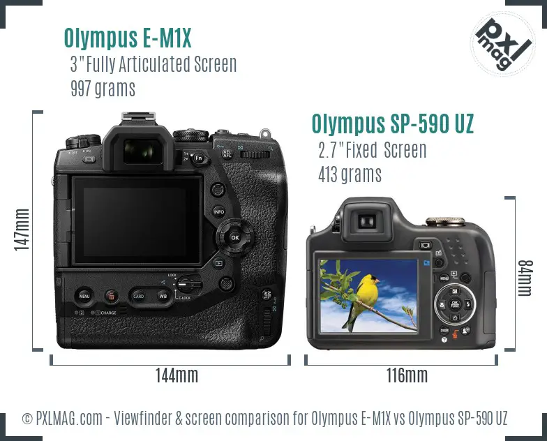 Olympus E-M1X vs Olympus SP-590 UZ Screen and Viewfinder comparison