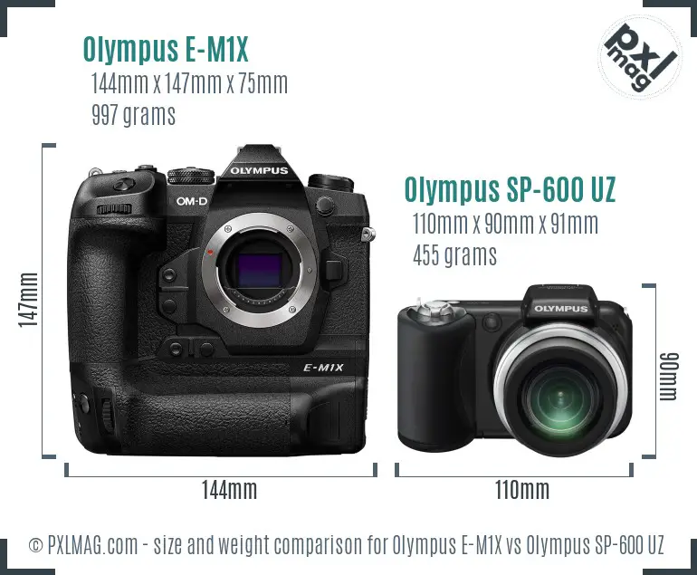 Olympus E-M1X vs Olympus SP-600 UZ size comparison