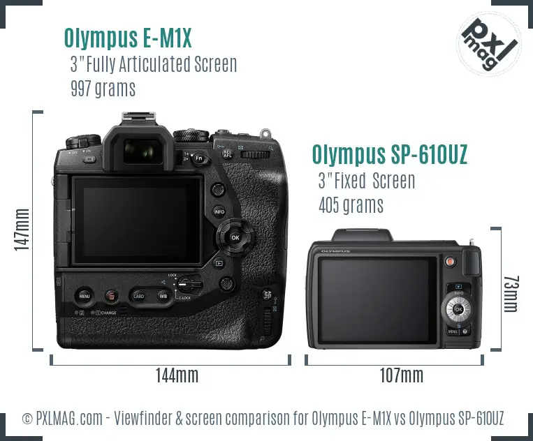 Olympus E-M1X vs Olympus SP-610UZ Screen and Viewfinder comparison