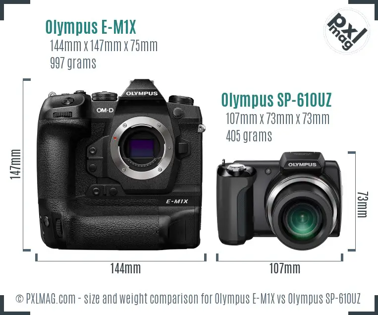 Olympus E-M1X vs Olympus SP-610UZ size comparison