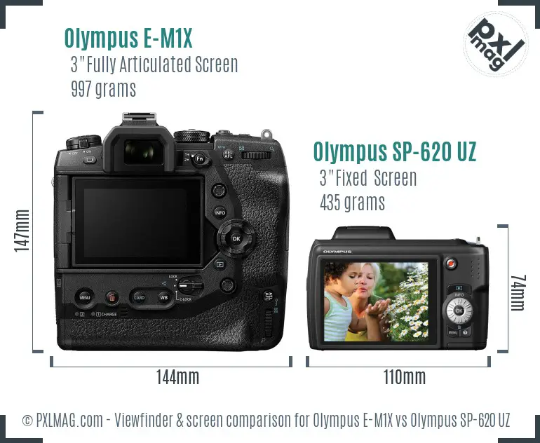 Olympus E-M1X vs Olympus SP-620 UZ Screen and Viewfinder comparison