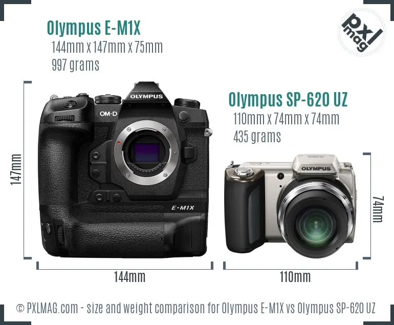 Olympus E-M1X vs Olympus SP-620 UZ size comparison