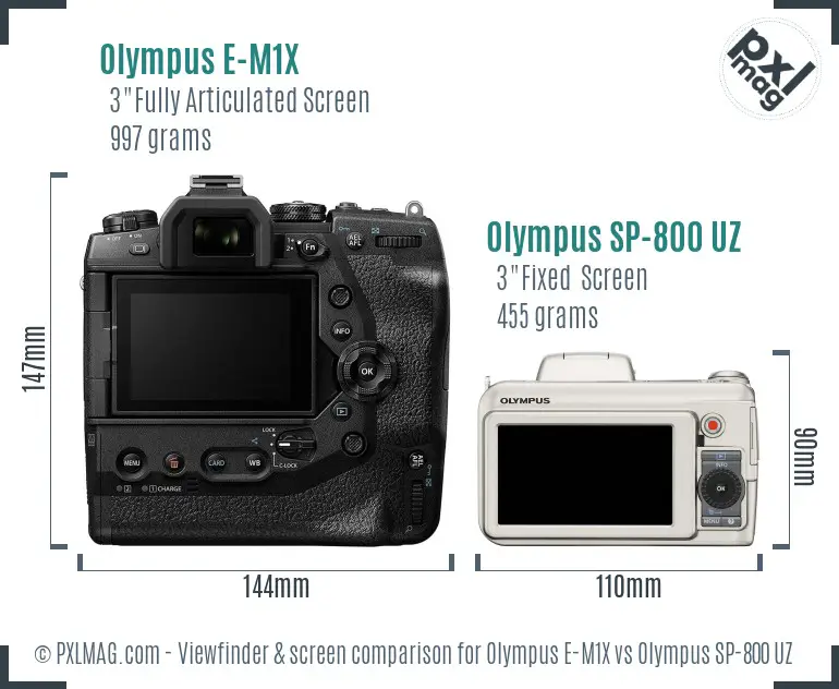 Olympus E-M1X vs Olympus SP-800 UZ Screen and Viewfinder comparison