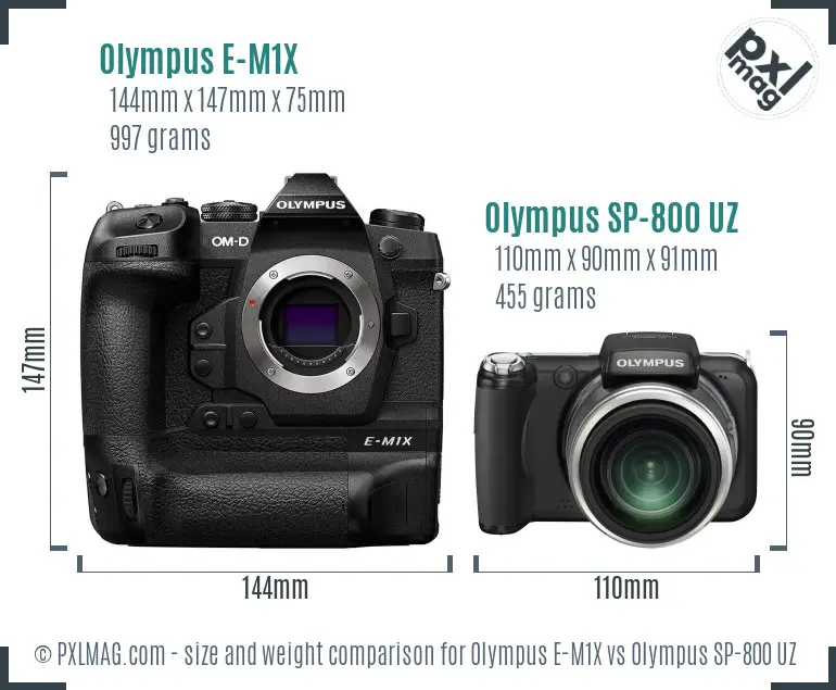 Olympus E-M1X vs Olympus SP-800 UZ size comparison