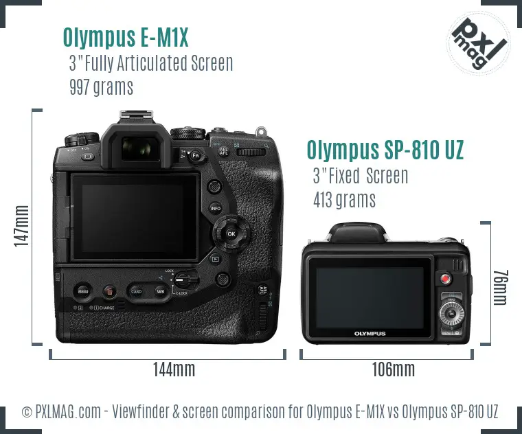 Olympus E-M1X vs Olympus SP-810 UZ Screen and Viewfinder comparison