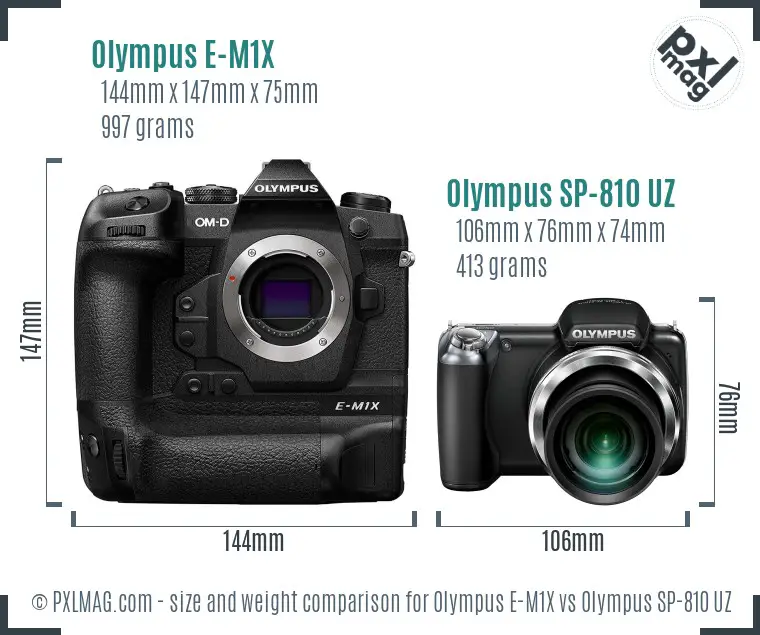 Olympus E-M1X vs Olympus SP-810 UZ size comparison