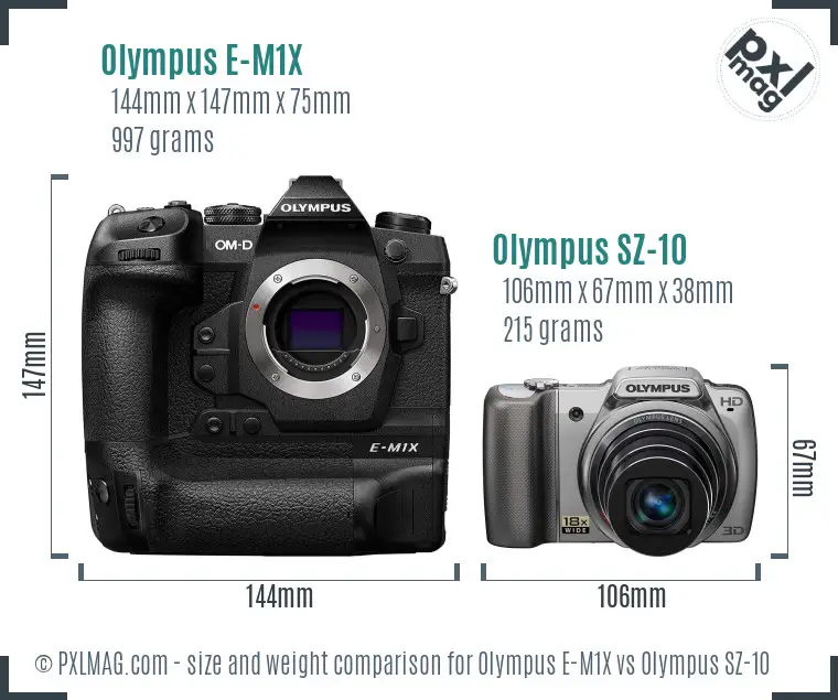Olympus E-M1X vs Olympus SZ-10 size comparison