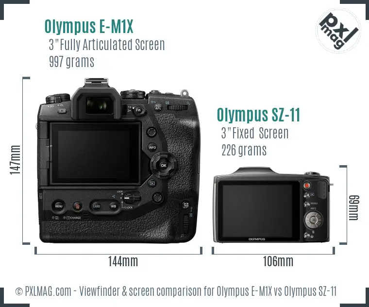 Olympus E-M1X vs Olympus SZ-11 Screen and Viewfinder comparison