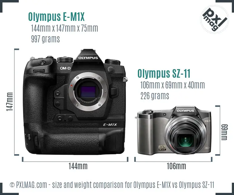 Olympus E-M1X vs Olympus SZ-11 size comparison
