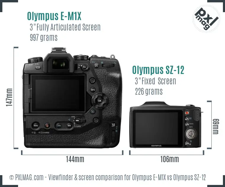 Olympus E-M1X vs Olympus SZ-12 Screen and Viewfinder comparison