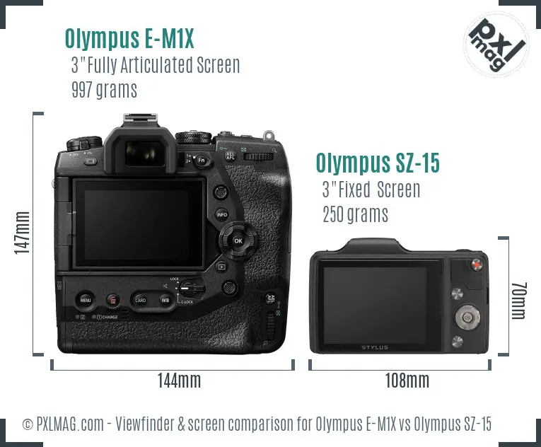 Olympus E-M1X vs Olympus SZ-15 Screen and Viewfinder comparison