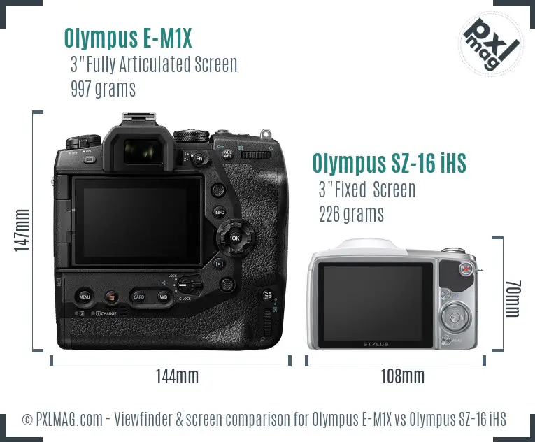Olympus E-M1X vs Olympus SZ-16 iHS Screen and Viewfinder comparison