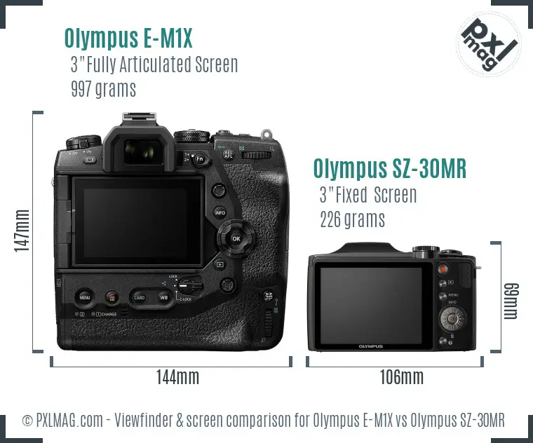 Olympus E-M1X vs Olympus SZ-30MR Screen and Viewfinder comparison