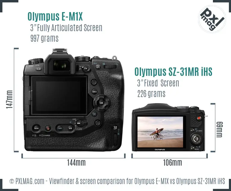 Olympus E-M1X vs Olympus SZ-31MR iHS Screen and Viewfinder comparison