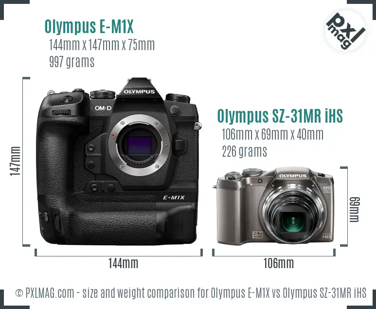 Olympus E-M1X vs Olympus SZ-31MR iHS size comparison