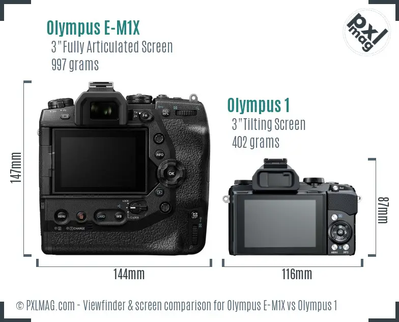 Olympus E-M1X vs Olympus 1 Screen and Viewfinder comparison