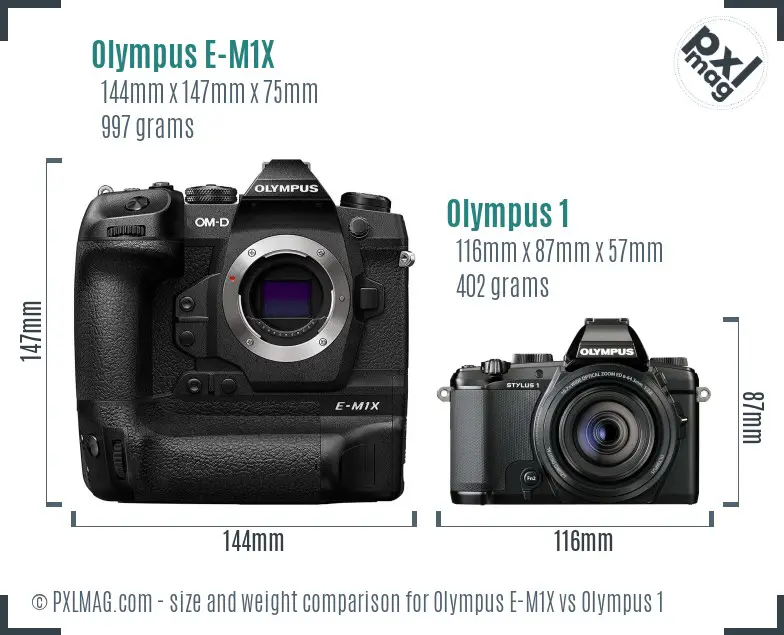 Olympus E-M1X vs Olympus 1 size comparison