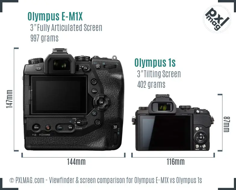 Olympus E-M1X vs Olympus 1s Screen and Viewfinder comparison