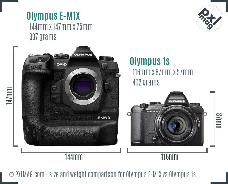 Olympus E-M1X vs Olympus 1s size comparison