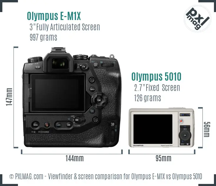 Olympus E-M1X vs Olympus 5010 Screen and Viewfinder comparison