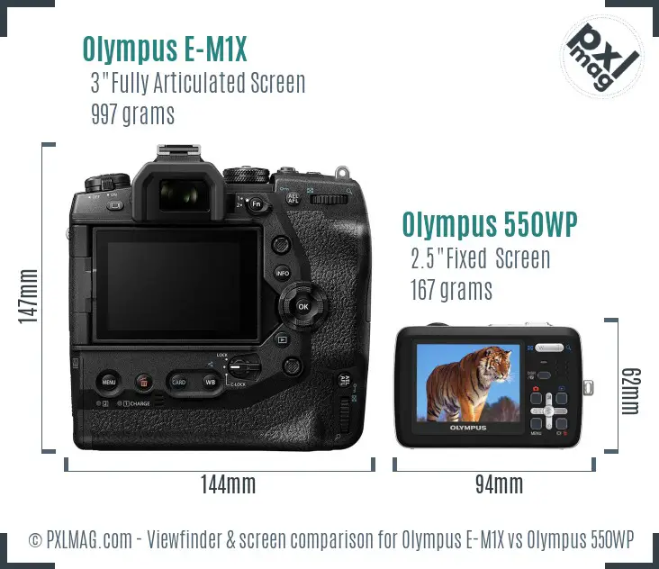 Olympus E-M1X vs Olympus 550WP Screen and Viewfinder comparison