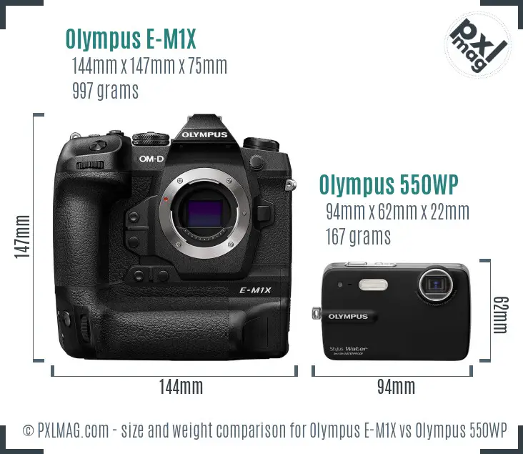 Olympus E-M1X vs Olympus 550WP size comparison