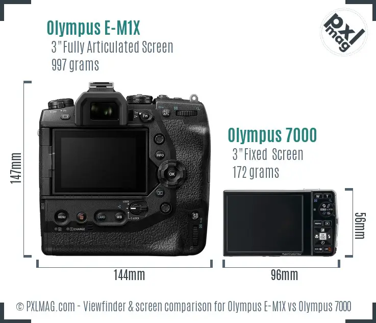 Olympus E-M1X vs Olympus 7000 Screen and Viewfinder comparison