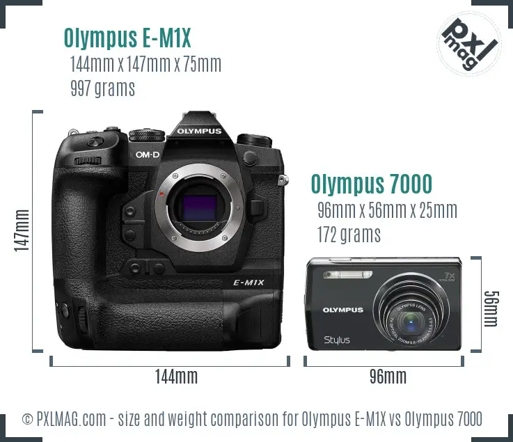 Olympus E-M1X vs Olympus 7000 size comparison