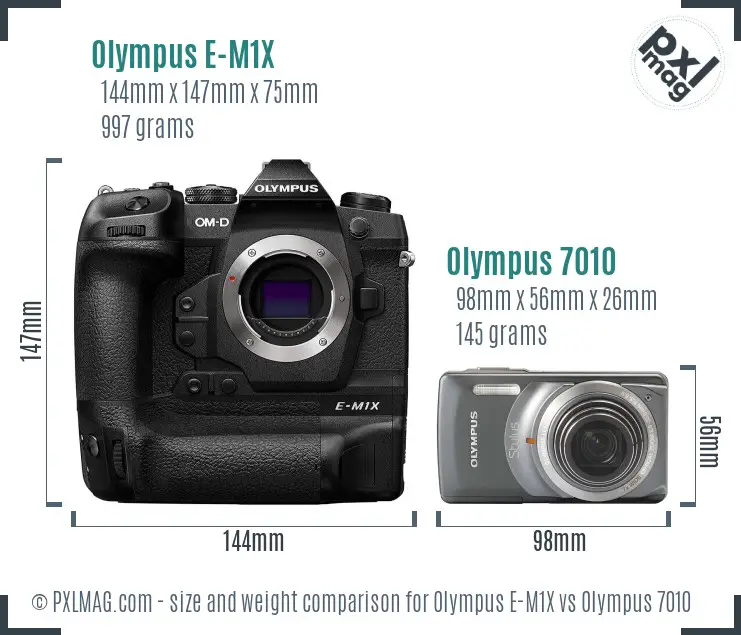 Olympus E-M1X vs Olympus 7010 size comparison