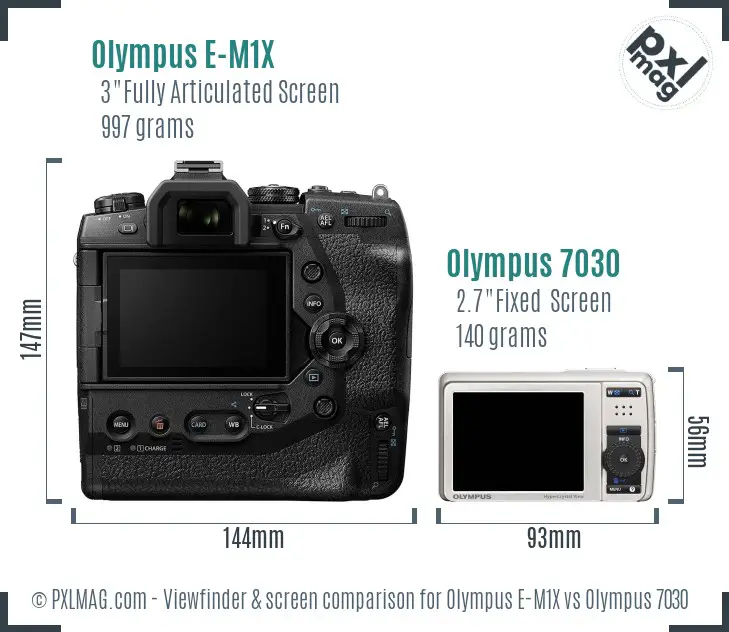Olympus E-M1X vs Olympus 7030 Screen and Viewfinder comparison