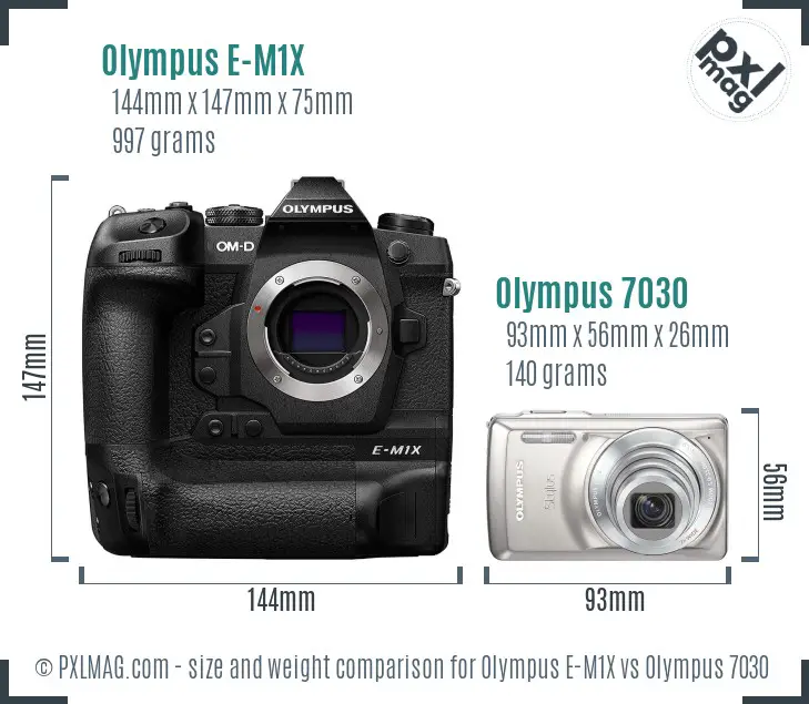 Olympus E-M1X vs Olympus 7030 size comparison