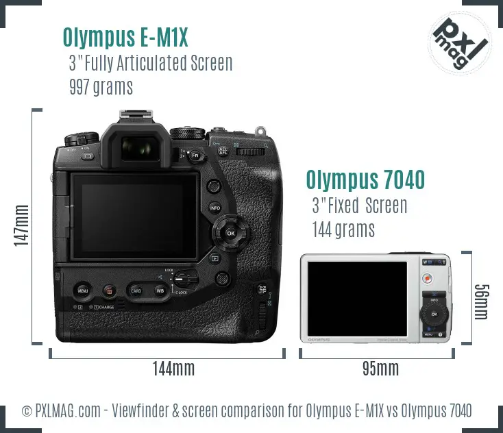 Olympus E-M1X vs Olympus 7040 Screen and Viewfinder comparison