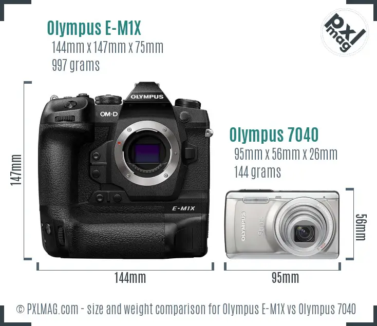 Olympus E-M1X vs Olympus 7040 size comparison