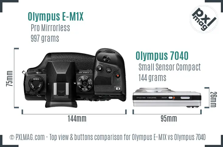 Olympus E-M1X vs Olympus 7040 top view buttons comparison