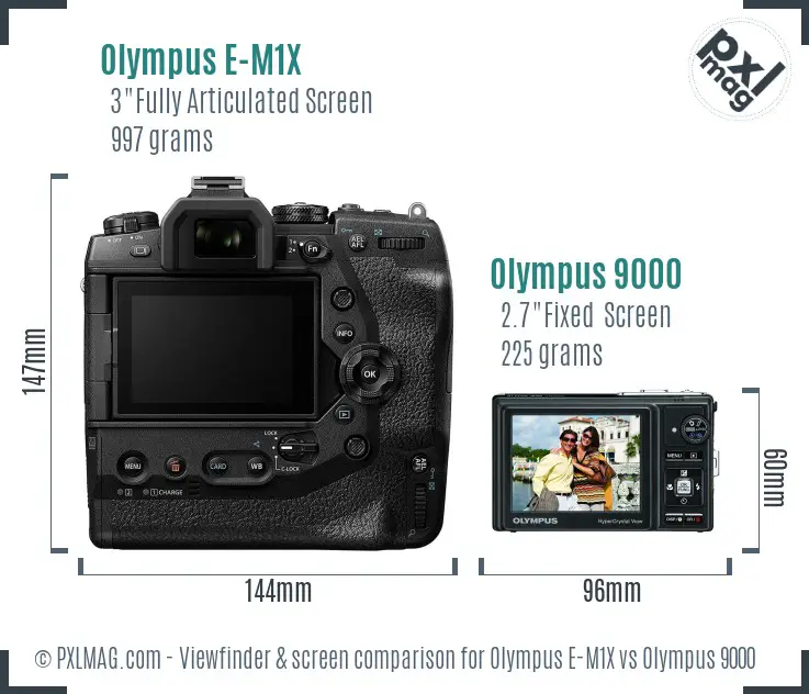 Olympus E-M1X vs Olympus 9000 Screen and Viewfinder comparison