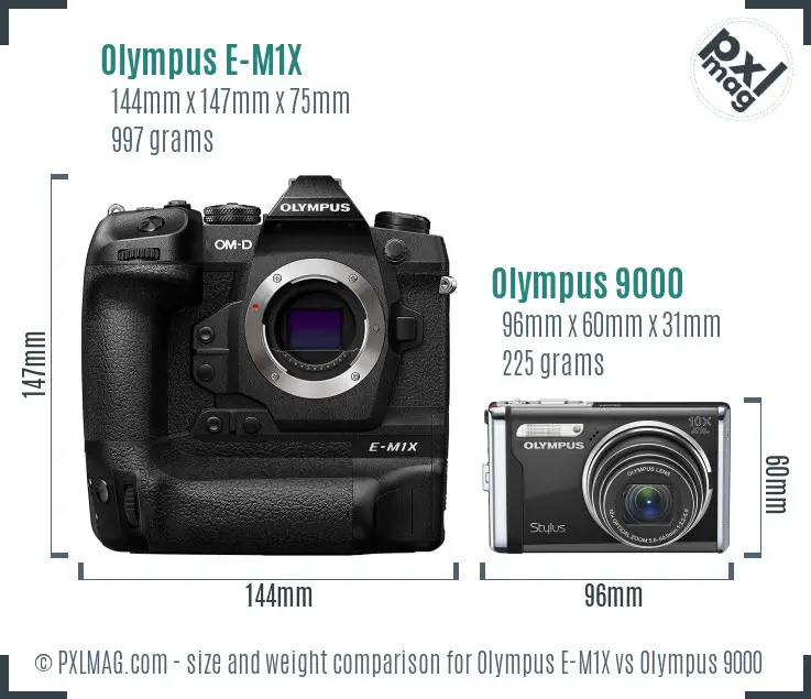Olympus E-M1X vs Olympus 9000 size comparison