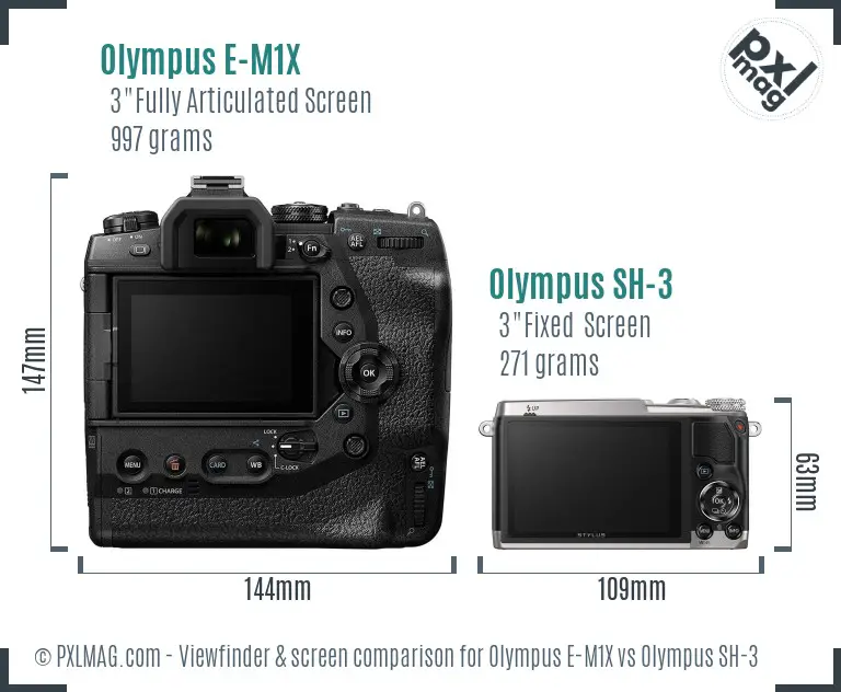 Olympus E-M1X vs Olympus SH-3 Screen and Viewfinder comparison