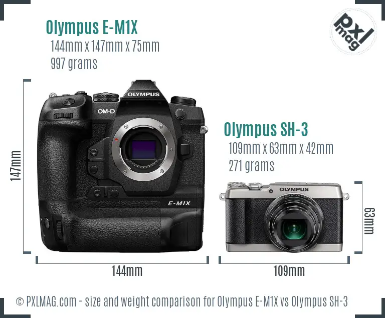 Olympus E-M1X vs Olympus SH-3 size comparison