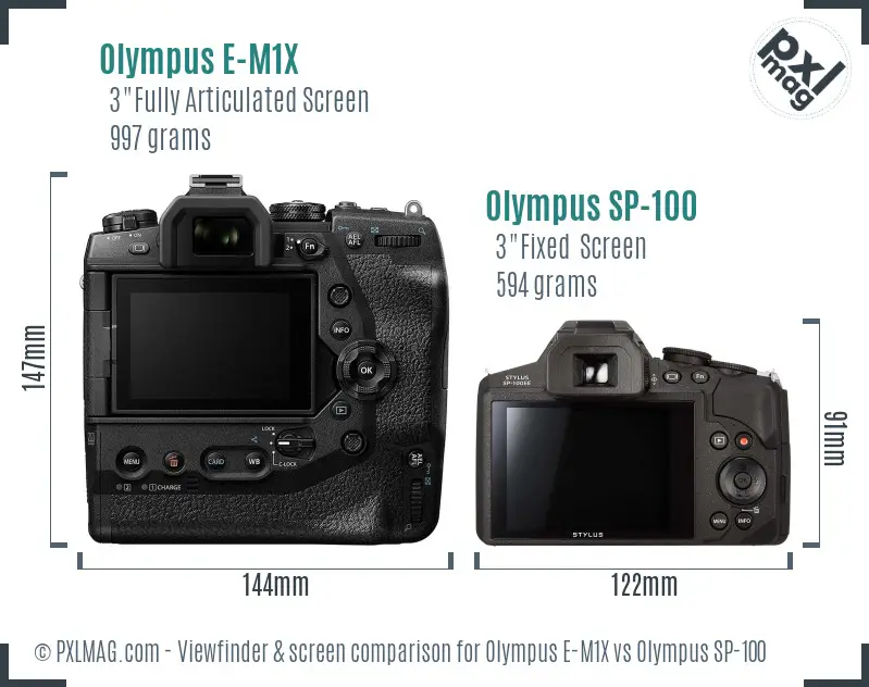 Olympus E-M1X vs Olympus SP-100 Screen and Viewfinder comparison