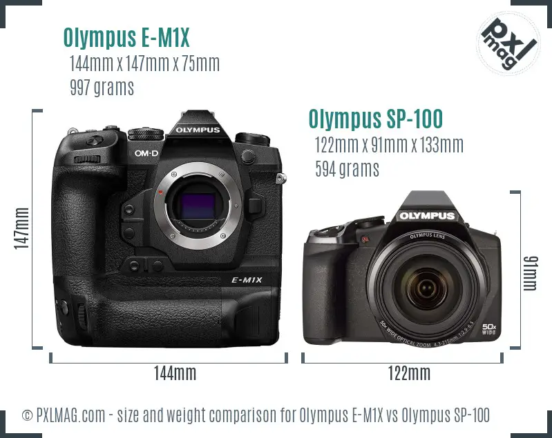 Olympus E-M1X vs Olympus SP-100 size comparison