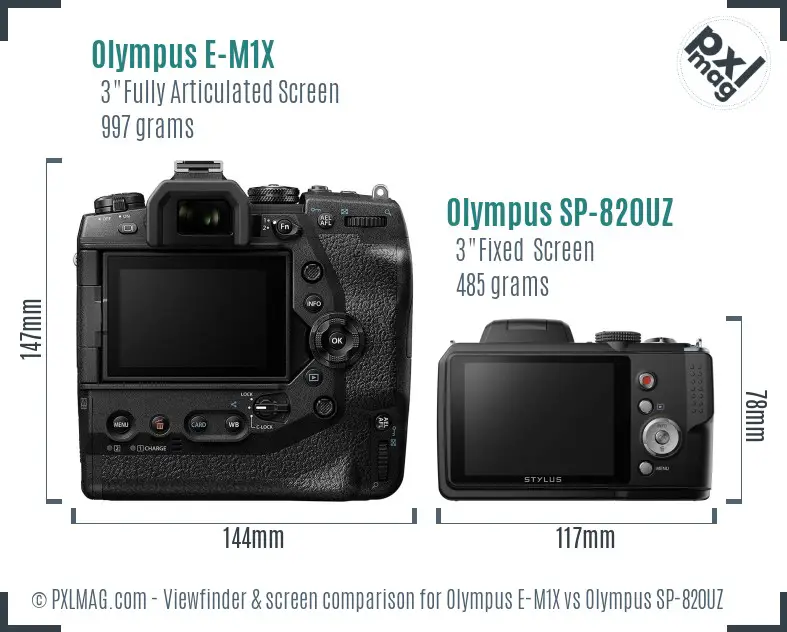 Olympus E-M1X vs Olympus SP-820UZ Screen and Viewfinder comparison