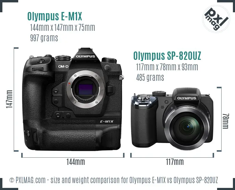 Olympus E-M1X vs Olympus SP-820UZ size comparison