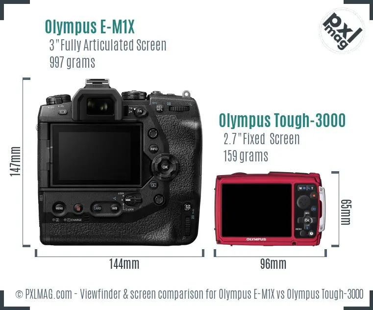 Olympus E-M1X vs Olympus Tough-3000 Screen and Viewfinder comparison