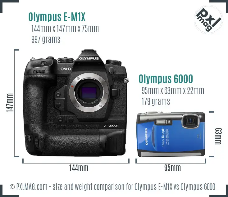 Olympus E-M1X vs Olympus 6000 size comparison