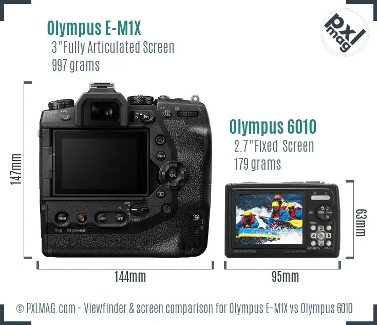 Olympus E-M1X vs Olympus 6010 Screen and Viewfinder comparison